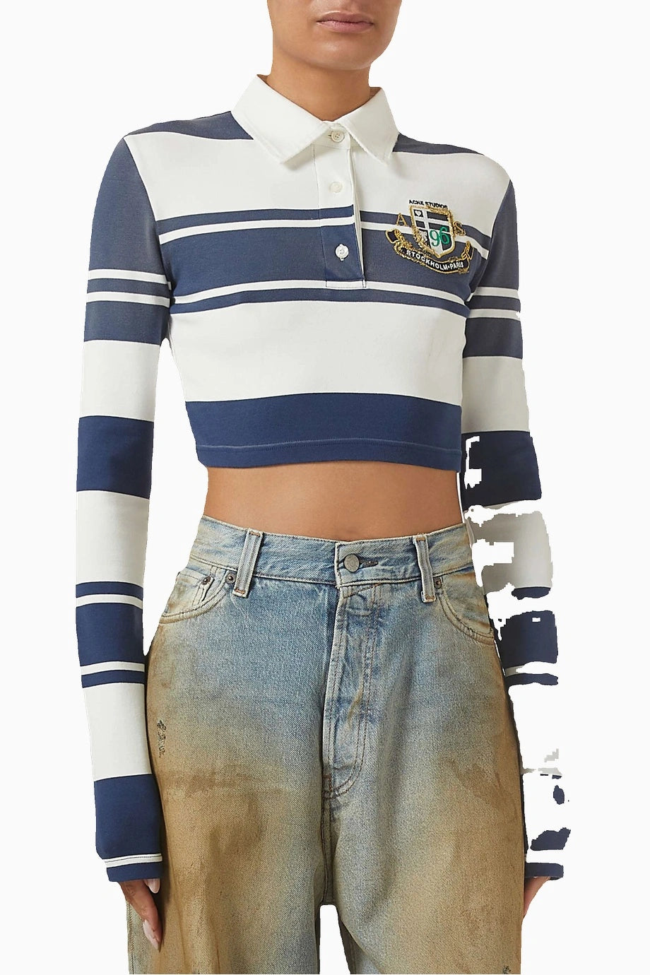 Mavi-Beyaz Çizgili Kısa Polo T-shirt