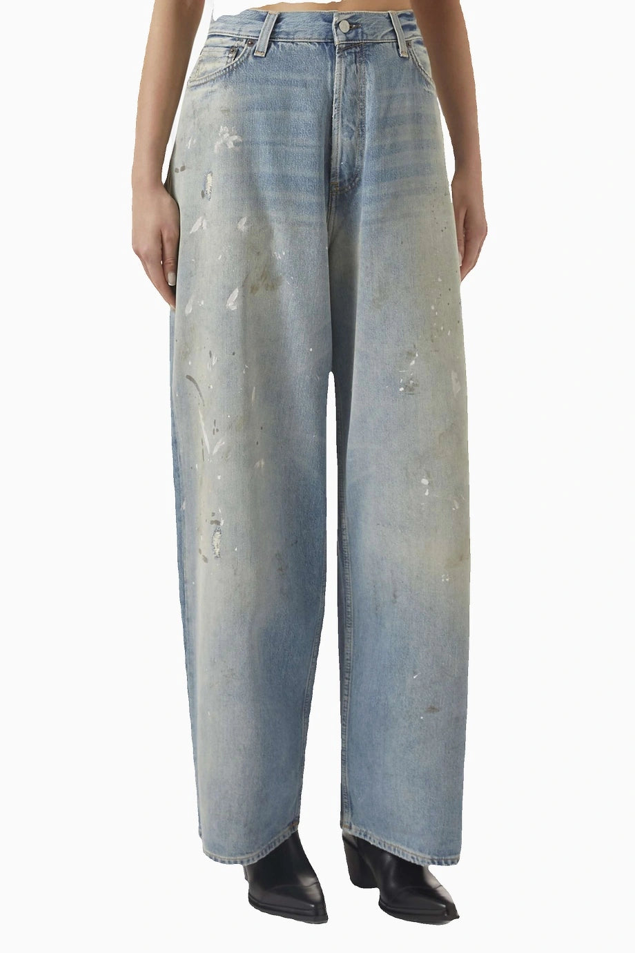 Açık Mavi Super Baggy-fit Jean Boya ve Lekeli Detaylar
