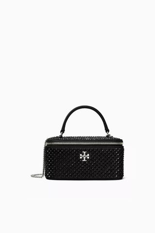 Kira Embellished Makyaj Kutulu El Çantası, Saten, Taşlı & Double T Aksesuarlı