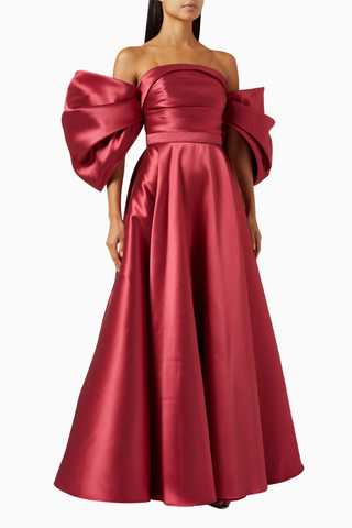 Off-shoulder Gown in Mikado Omuz Dekolteli Uzun Kadın Elbise