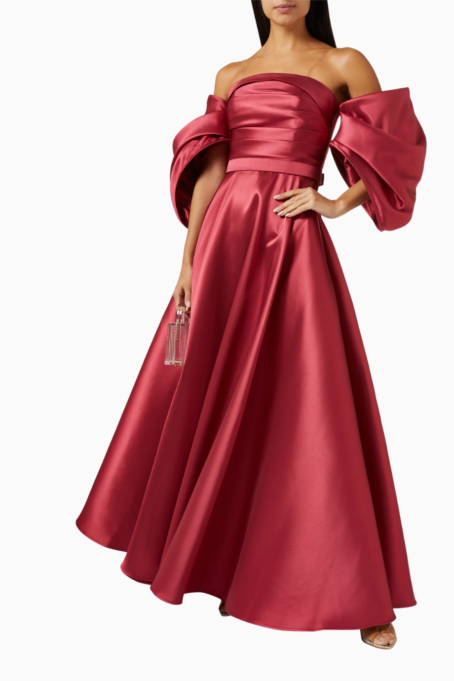 Off-shoulder Gown in Mikado Omuz Dekolteli Uzun Kadın Elbise