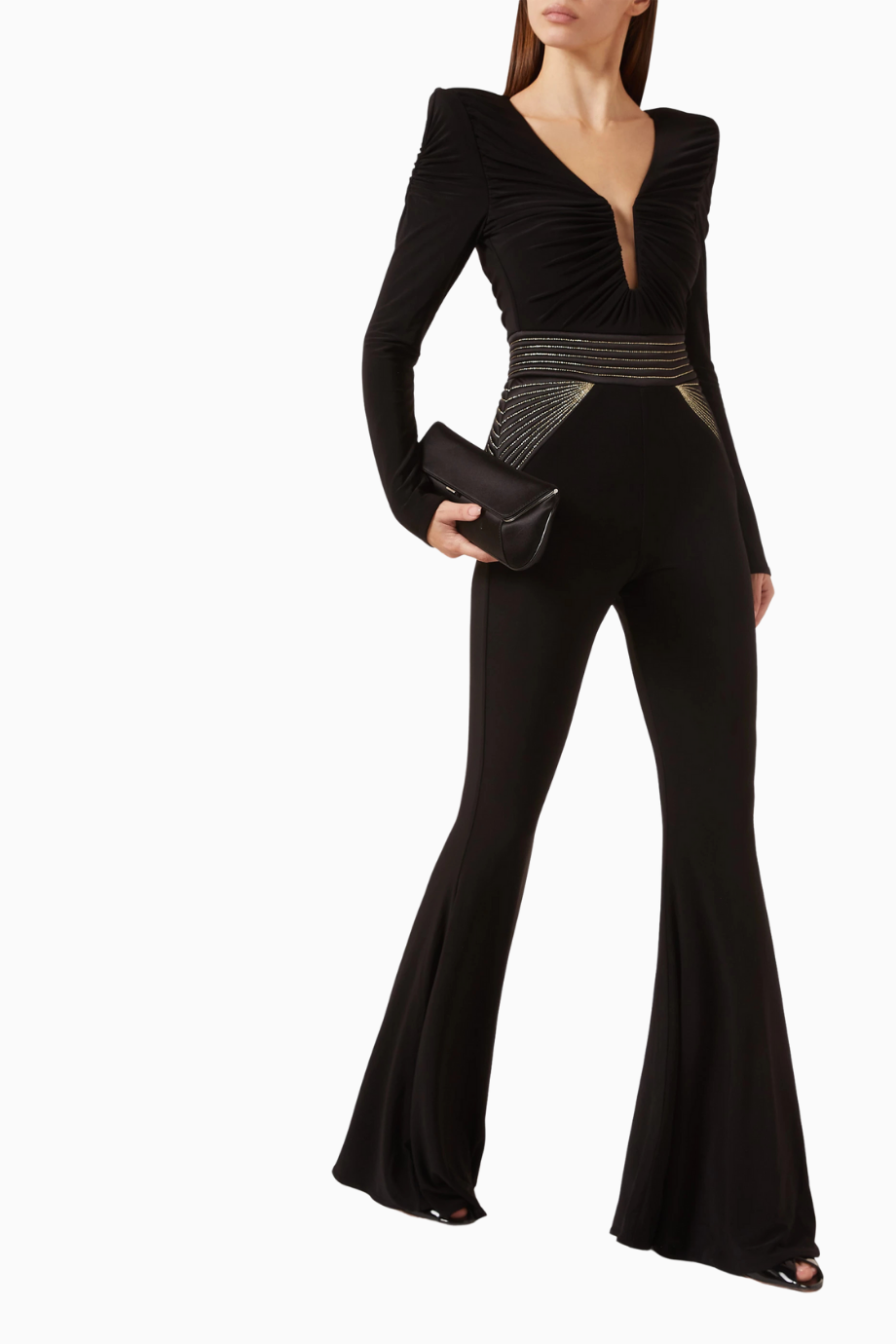 The Bloom Siyah Tulum, Kristal İşlemeli Bel Detaylı Güçlü Siluet