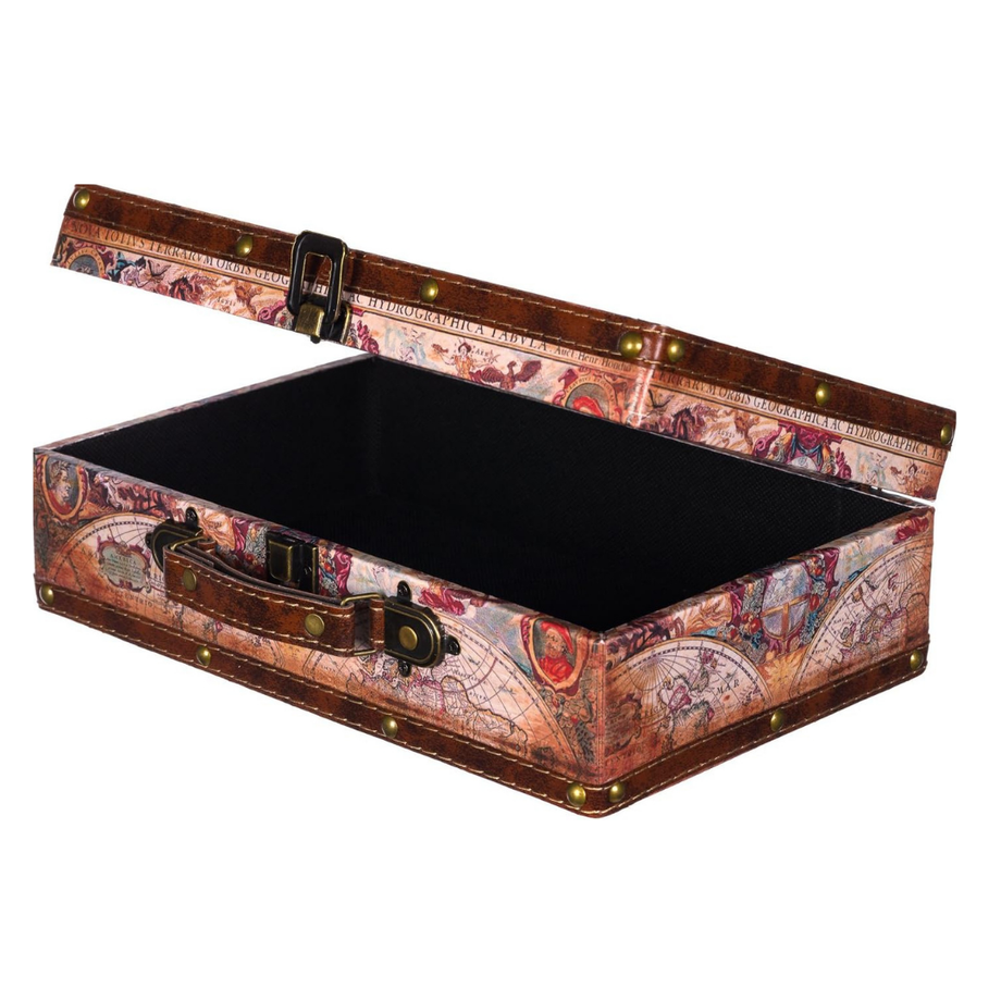 Vintage Ahşap Sandık, Koloni Tarzı Orta Boy (26x15x8 cm) Deri Kaplamalı Şık Tasarım