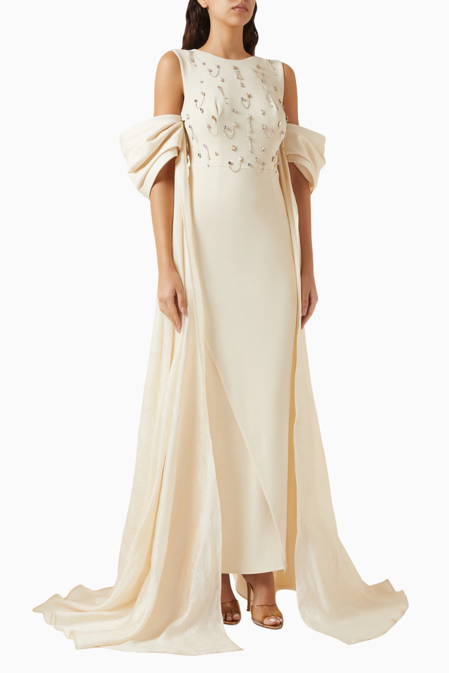 Embellished Off-shoulder Maxi Kadın Elbise