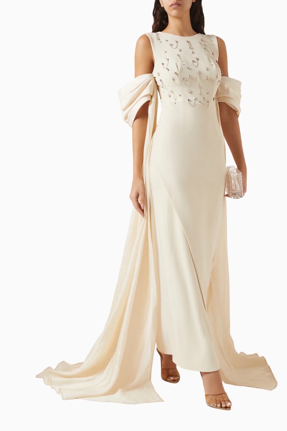 Embellished Off-shoulder Maxi Kadın Elbise