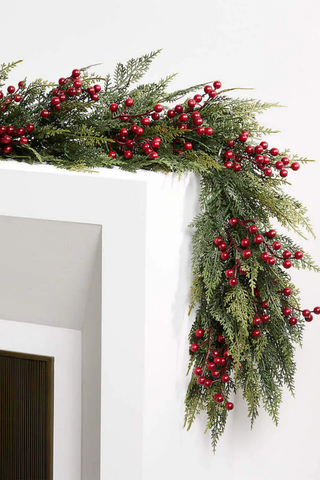 Faux Pre-Lit Hemlock-Berry Garland 6' LED Işıklı Yılbaşı Çelengi