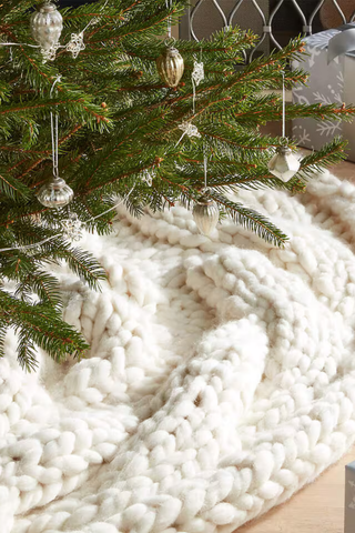 Ivory Cozy Knit Christmas Tree Skirt El Örgüsü Krem Yılbaşı Ağacı Eteği