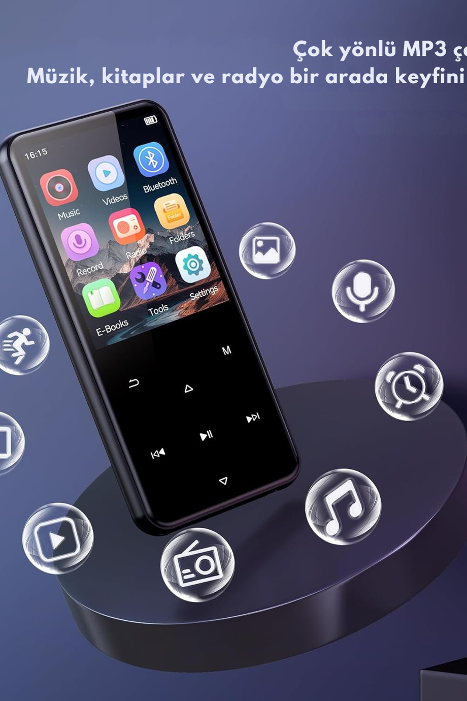 64 GB MP3 Çalar, Bluetooth 5.3, HiFi Ses, FM Radyo, 2,4 inç Ekran