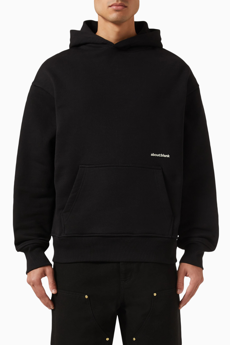 Box Hoodie in Loopback Cotton-Jersey Black Erkek Sweatshirt