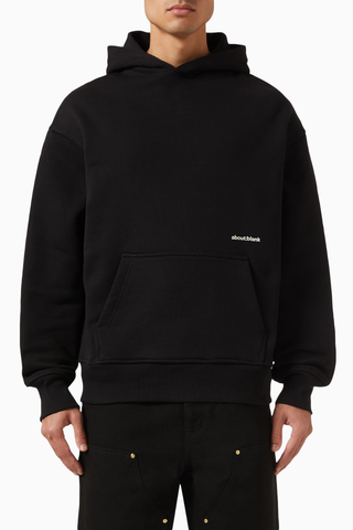 Box Hoodie in Loopback Cotton-Jersey Black Erkek Sweatshirt