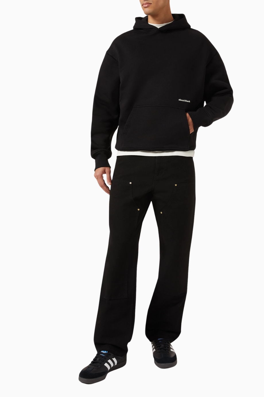 Box Hoodie in Loopback Cotton-Jersey Black Erkek Sweatshirt