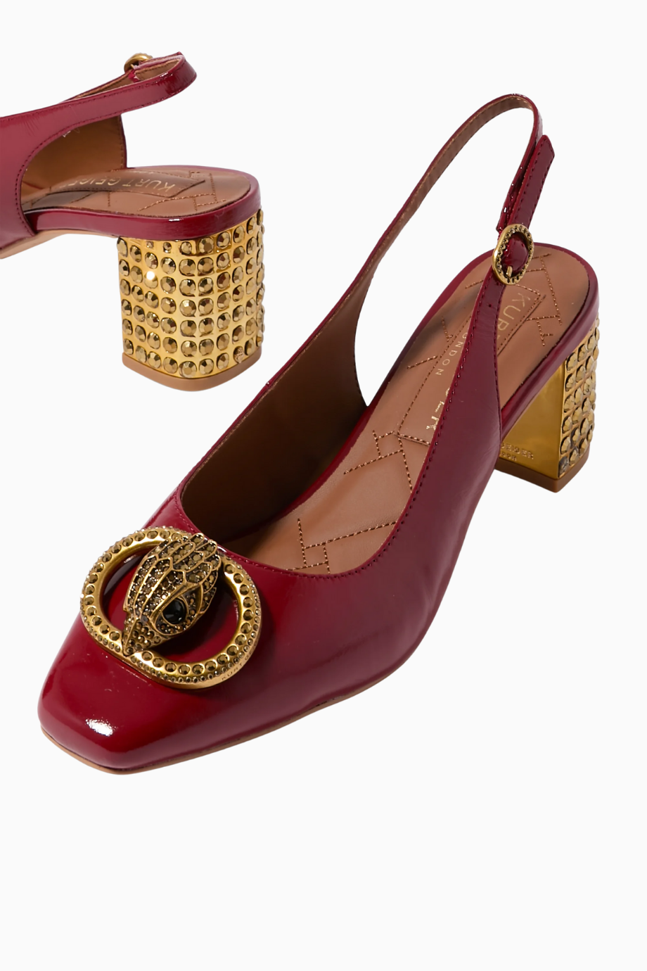 Chelsea Block Slingback Heel, Kırmızı Rugan ve Kristal Detaylı Lüks Topuklu Ayakkabı