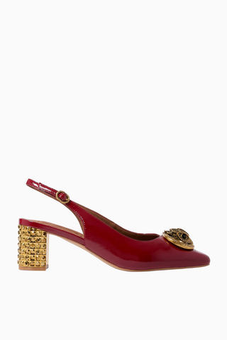 Chelsea Block Slingback Heel, Kırmızı Rugan ve Kristal Detaylı Lüks Topuklu Ayakkabı