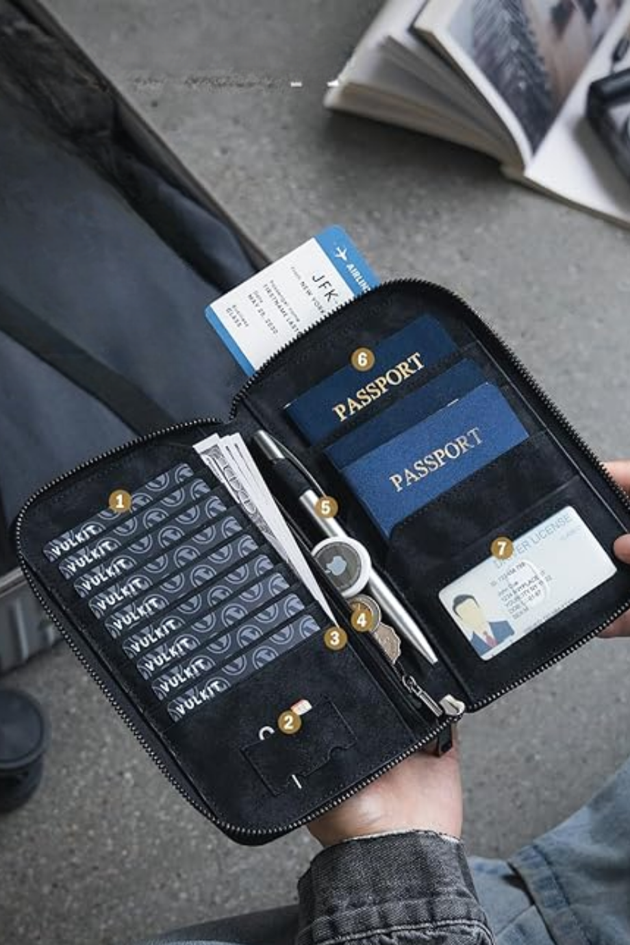 RFID Korumalı Fermuarlı Unisex Aile Pasaport Cüzdanı