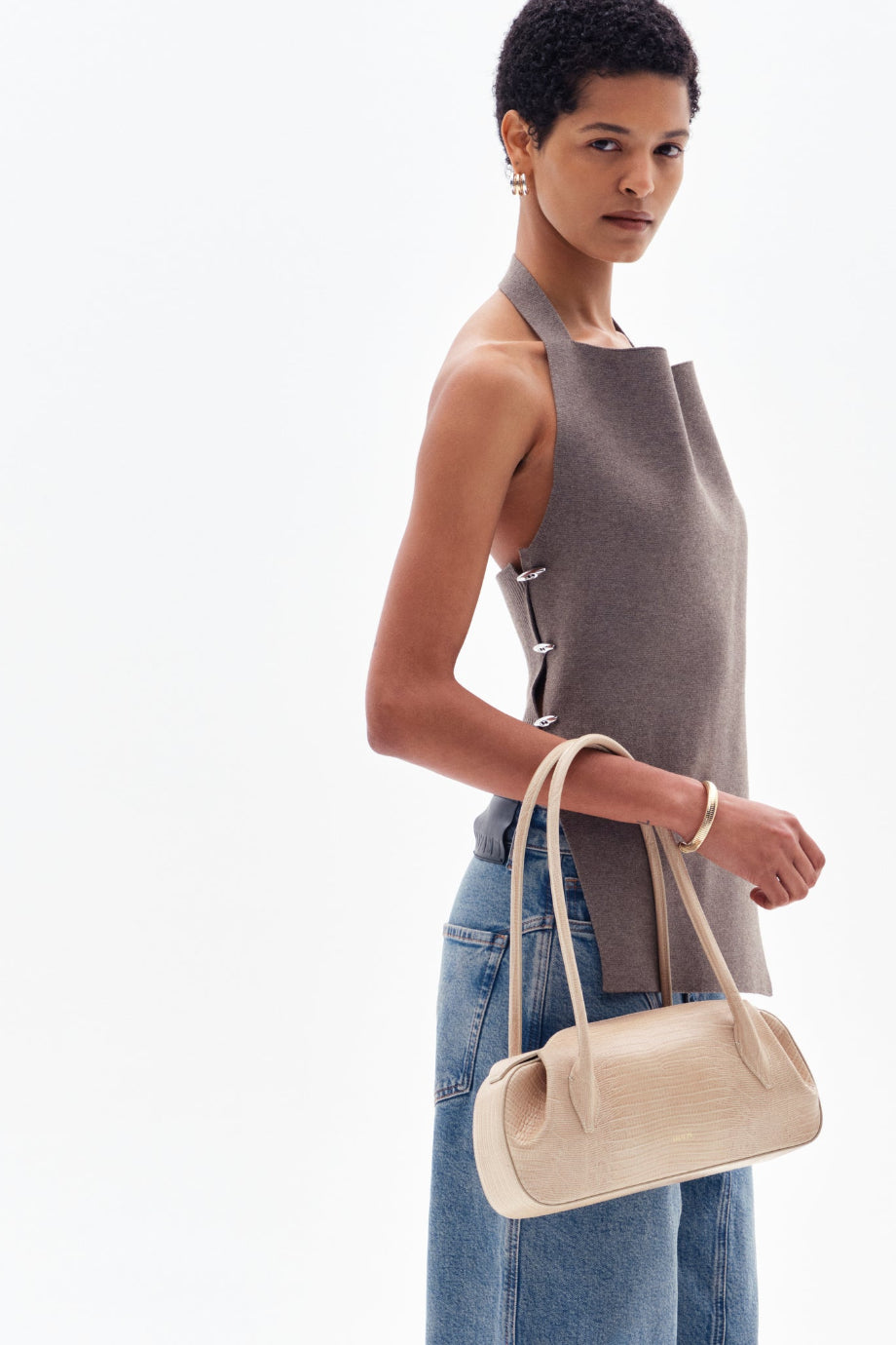 Oyster Shoulder Embossed Lizard %100 Deri El İşçiliği Lüks Omuz Çantası