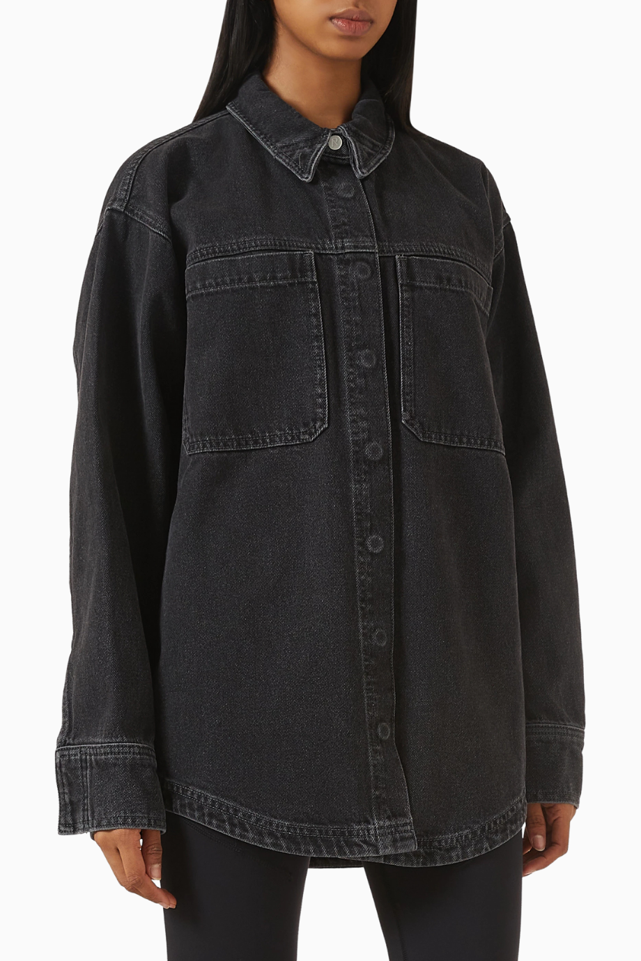 Oversized Fit Denim Shirt, Siyah Lüks Oversize Denim Gömlek
