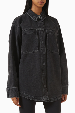 Oversized Fit Denim Shirt, Siyah Lüks Oversize Denim Gömlek