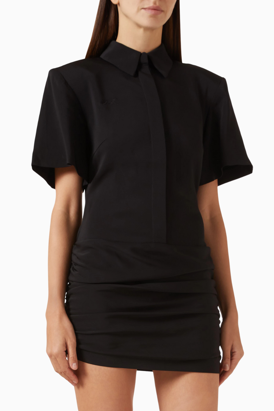 Draped Polo Mini Dress,Lüks Viskon Jersey Drapeli ve Polo Yaka Mini Elbise