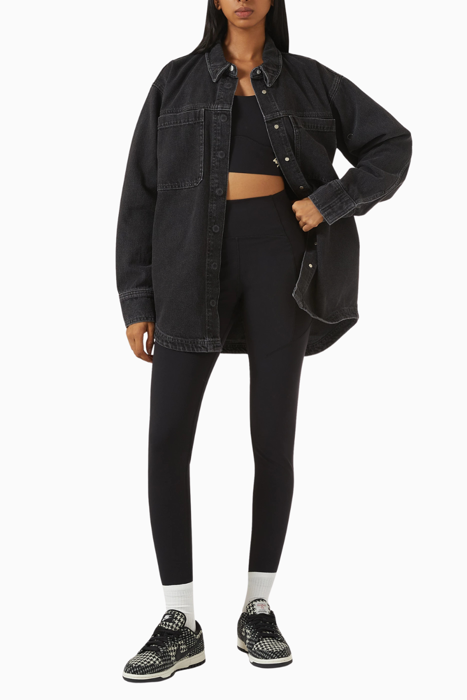 Oversized Fit Denim Shirt, Siyah Lüks Oversize Denim Gömlek