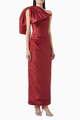 Bow One-shoulder Fiyonklu Tek Omuzlu Organze Kadın Elbise