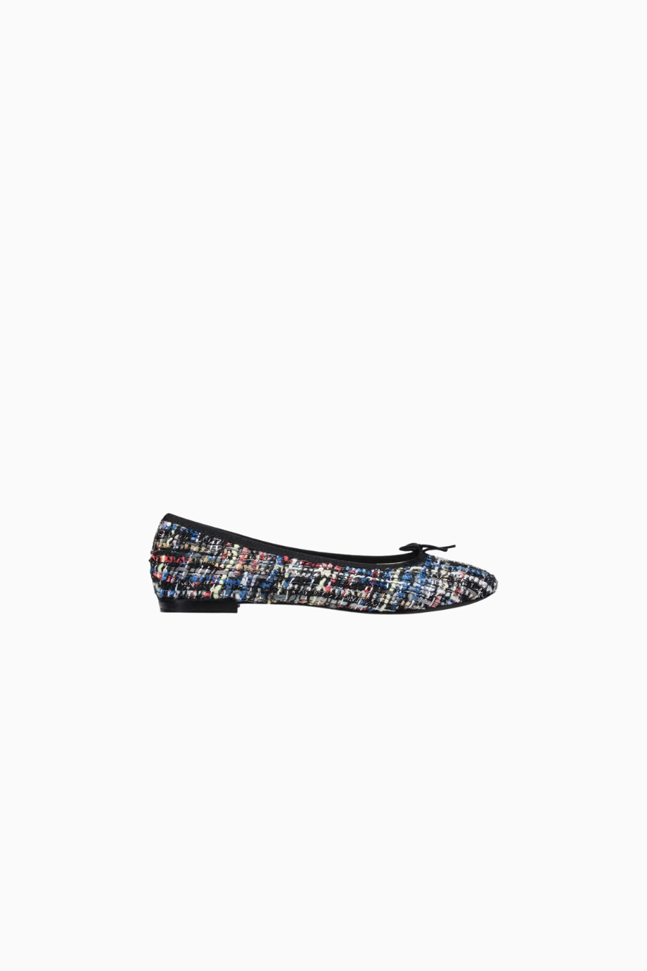 Cendrillon Ballet Flats, Siyah Tweed, Glitter Dokulu, Fiyonk Detaylı Sofistike, Fransız Zarafeti