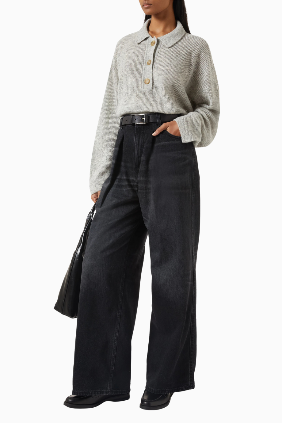 Candy Wide-leg Jeans, Siyah Şık Lüks Geniş Paça Kadın Jean