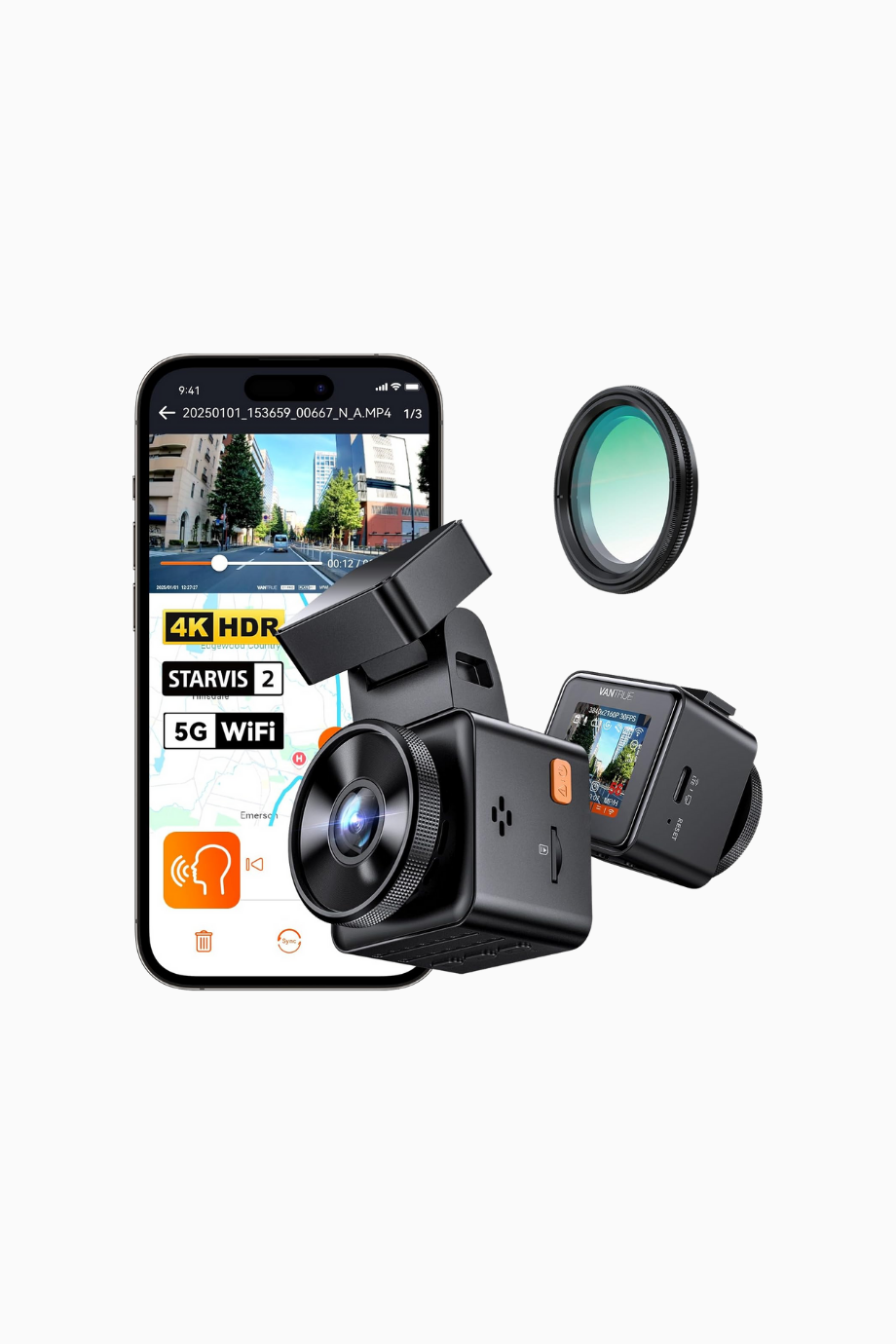 E1 Pro 4K HDR Araç Kamerası, GPS, 5GHz WiFi, CPL, Park Modu