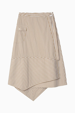 Çizgili Poplin Asimetrik Wrap Kadın Etek