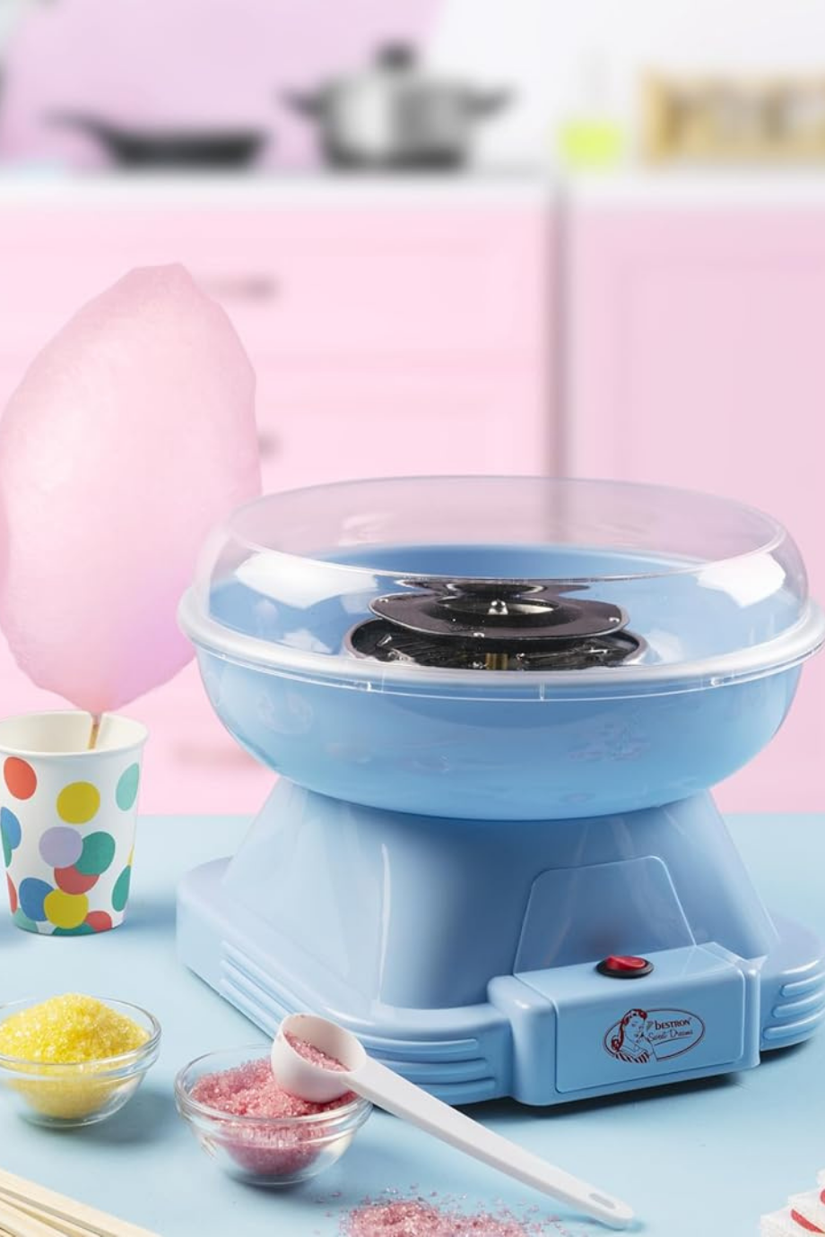 Retro 500W Mavi Pamuk Şeker Makinesi Ev Tipi Lüks Model