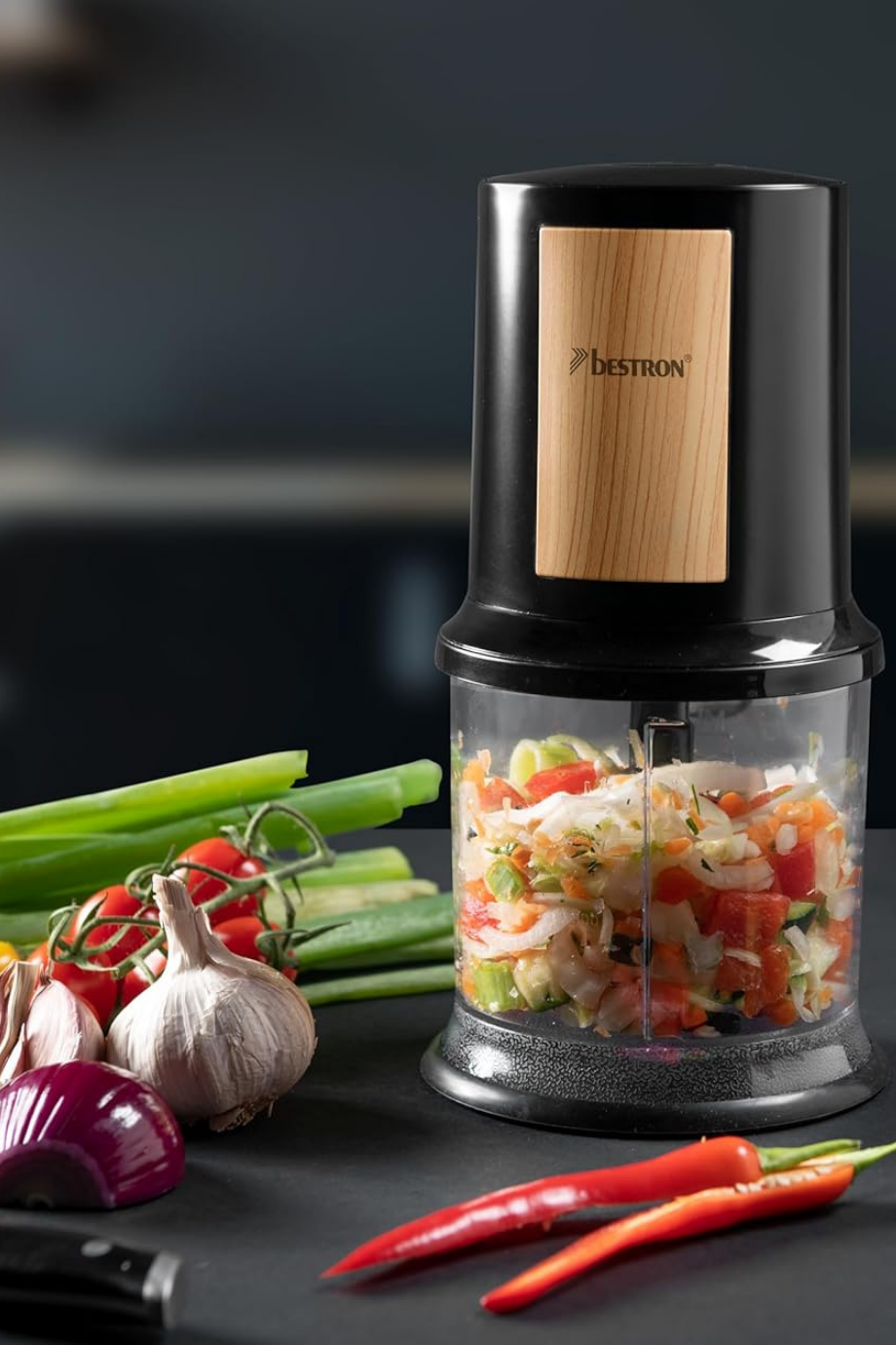 400W Siyah Ahşap Detaylı Lüks Multi Chopper 500 ml