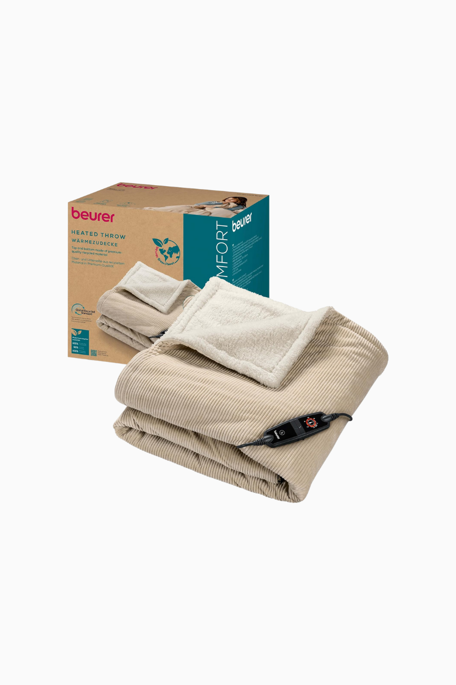 HD 80 Cord Bej Elektrikli Battaniye 180x130 cm, 6 Isı Kademeli, Geri Dönüştürülmüş Malzemeli