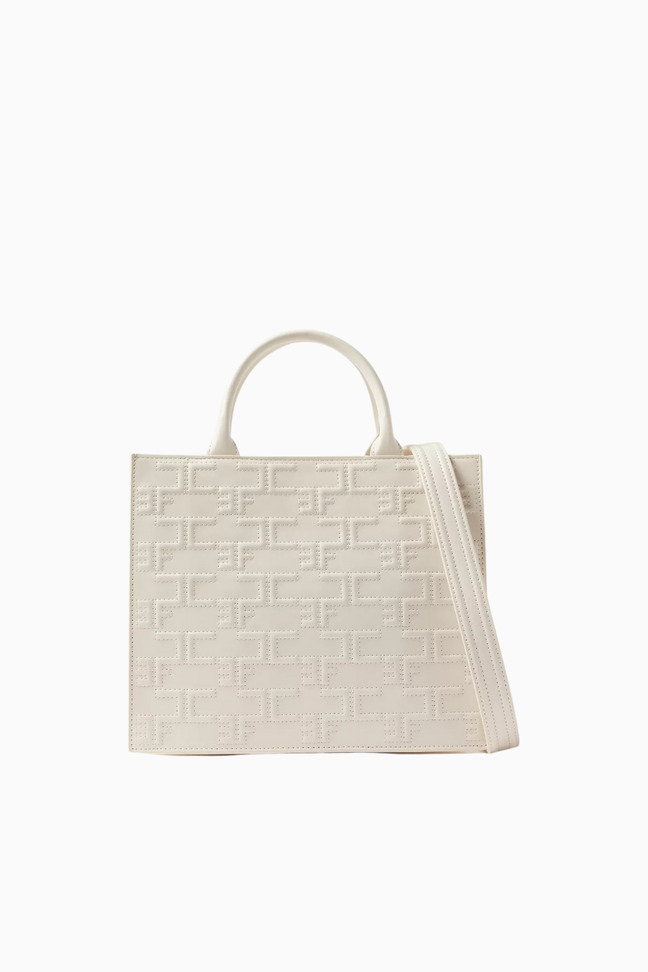 Medium Bold Monogram Shopper Bag Butter Ton Faux Deri Logolu, Lüks Omuz ve El Çantası