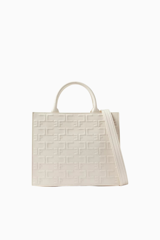 Medium Bold Monogram Shopper Bag Butter Ton Faux Deri Logolu, Lüks Omuz ve El Çantası