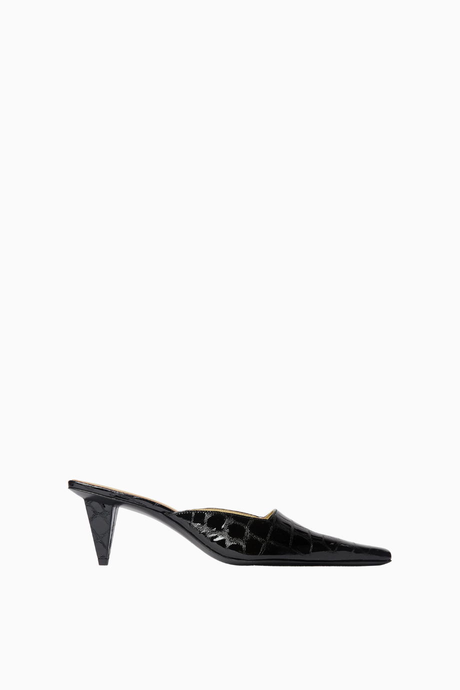 Iris 65, Siyah Croc Desenli Deri Sivri Burun Topuklu Terlik