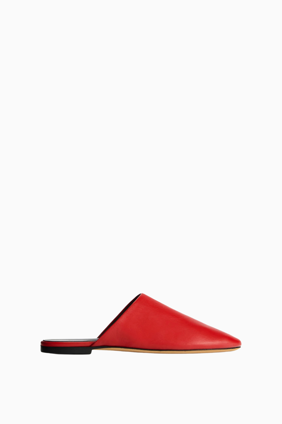 Floor Slide, Kırmızı Deri Sivri Burun Backless Lüks Terlik