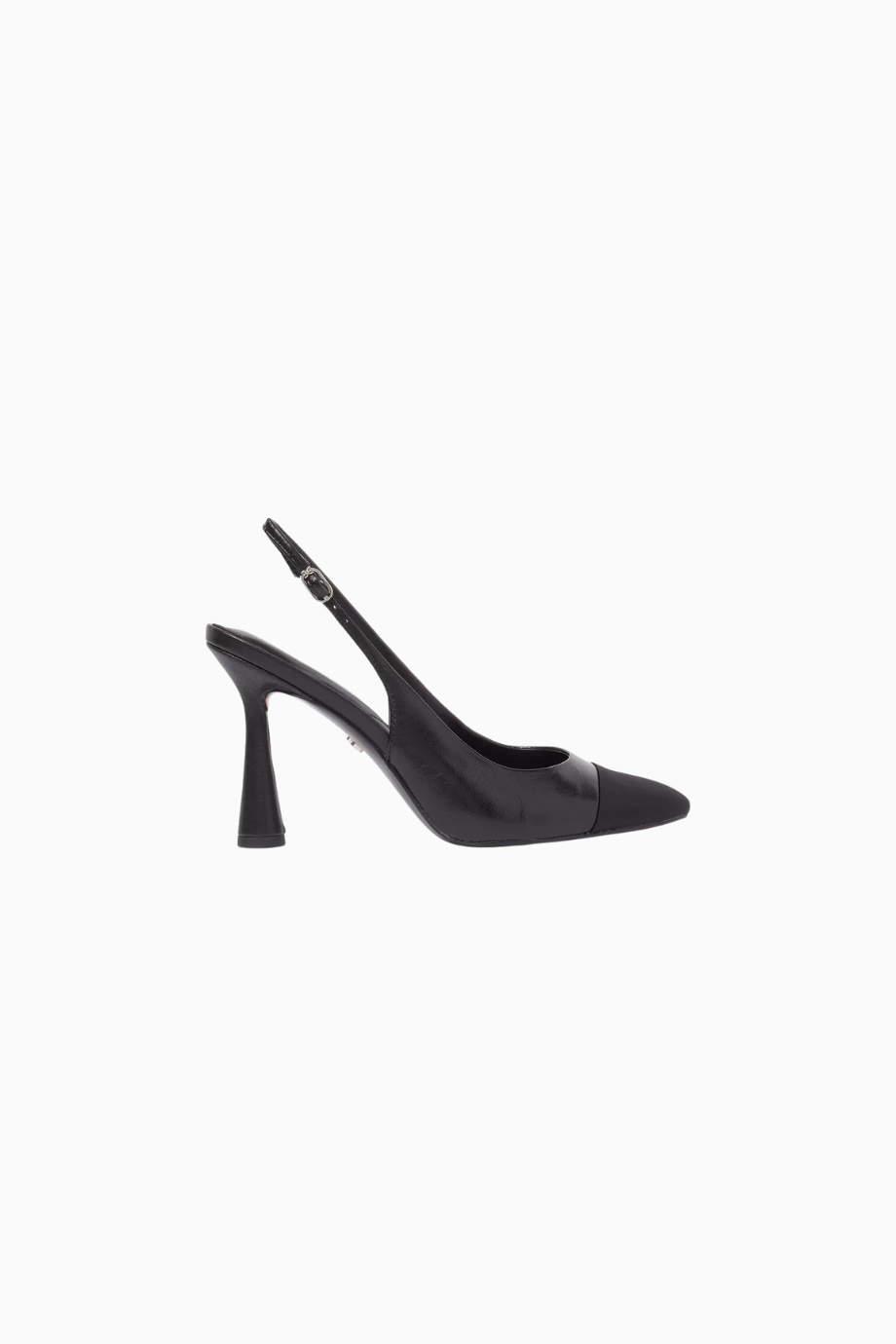 Essa 95 Siyah Deri-Süet Sivri Burun Ayarlanabilir Bantlı Kadın Slingback Topuklu