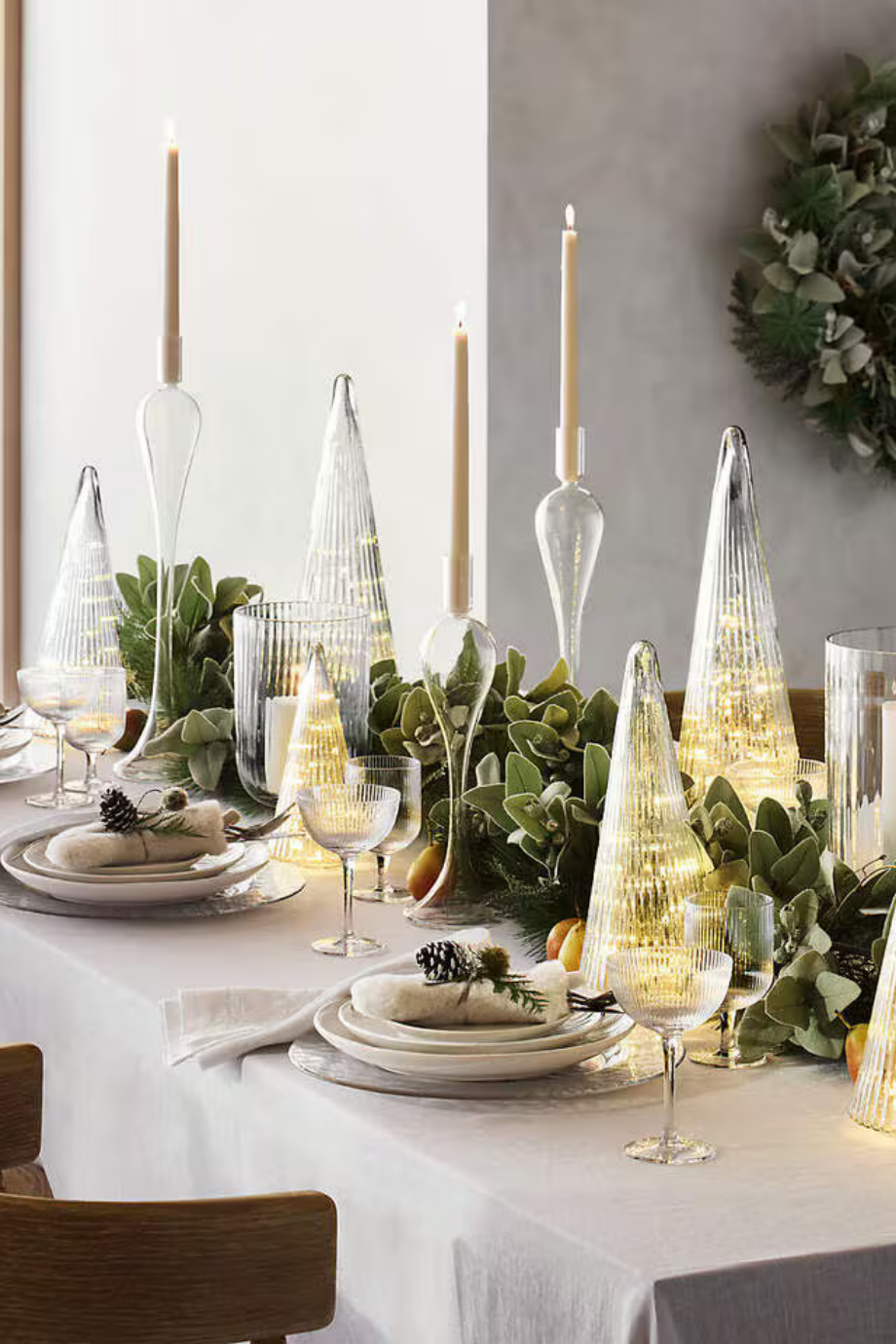 Ribbed Clear Glass Christmas Trees Set 3 Modern Cam Ağaçlar