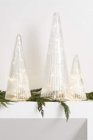 Ribbed Clear Glass Christmas Trees Set 3 Modern Cam Ağaçlar