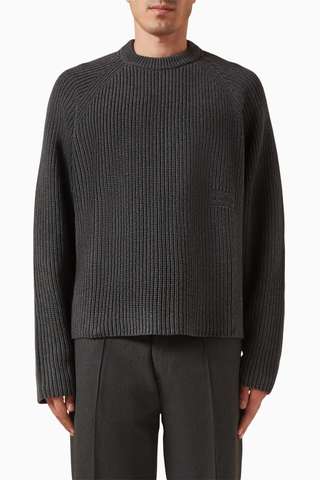 Rib Mock Neck Crew Cotton Knit Antrasit Erkek Kazak
