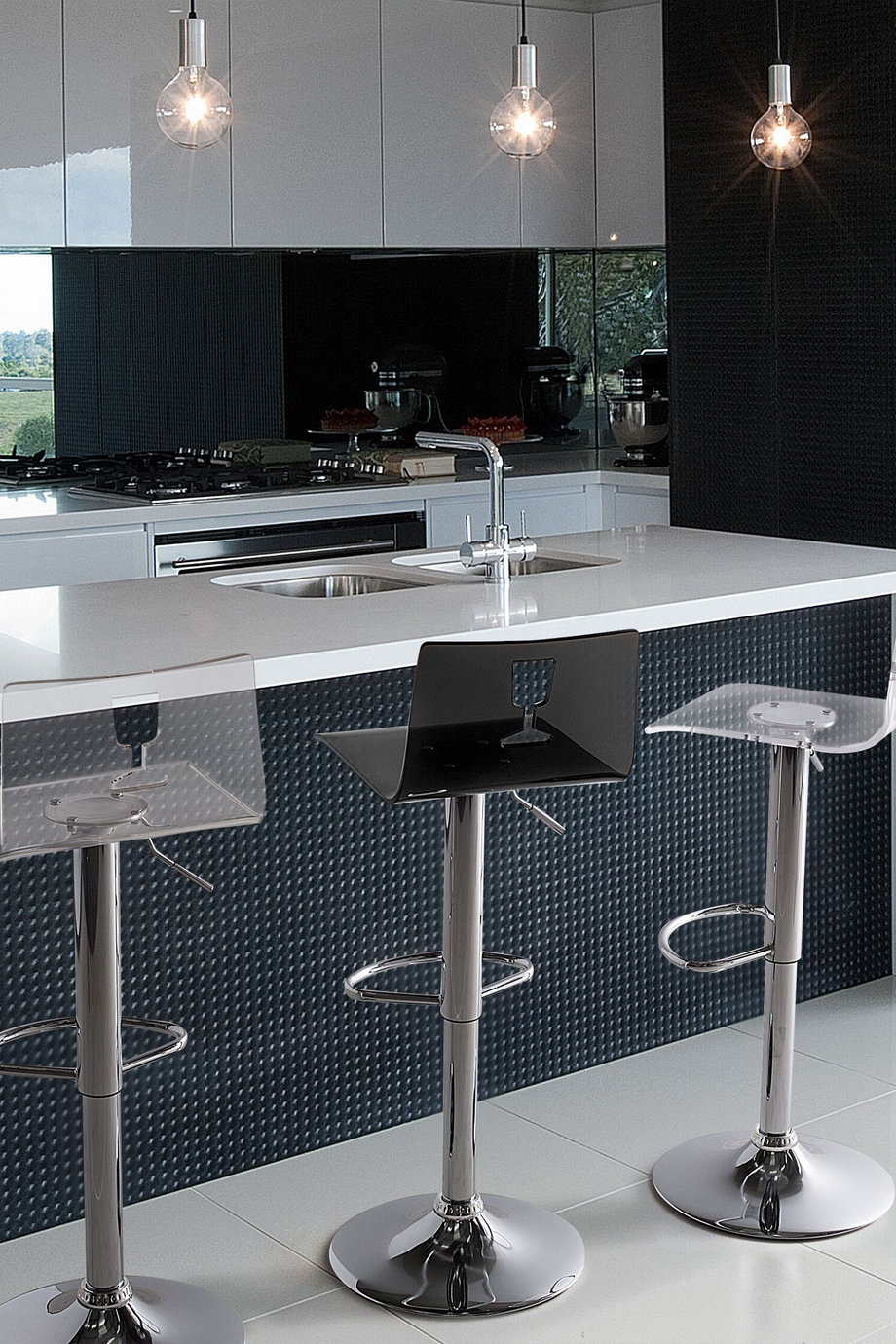 BUSAN Şeffaf Döner Bar Sandalyesi 2'li Set, 57–79 cm Ayarlı, Akrilik, Modern Tasarım