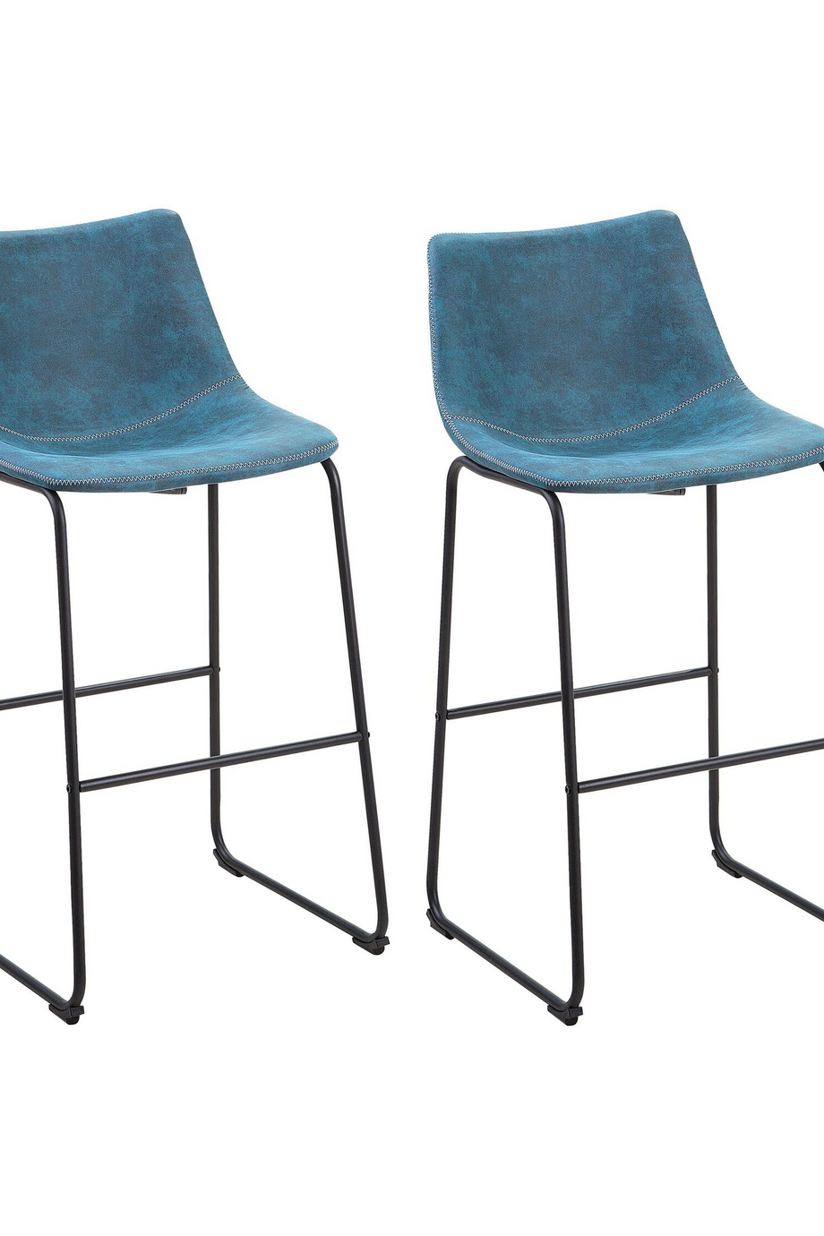 FRANKS 2'li Retro Deniz Mavisi Bar Sandalyesi Seti, Kumaş Döşeme, Endüstriyel Tasarım