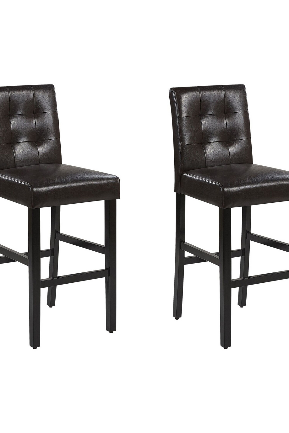 MADISON 2’li Kahverengi Deri Bar Sandalyesi, Tufted Sırtlı, Ahşap Ayaklı, 73 cm Oturum