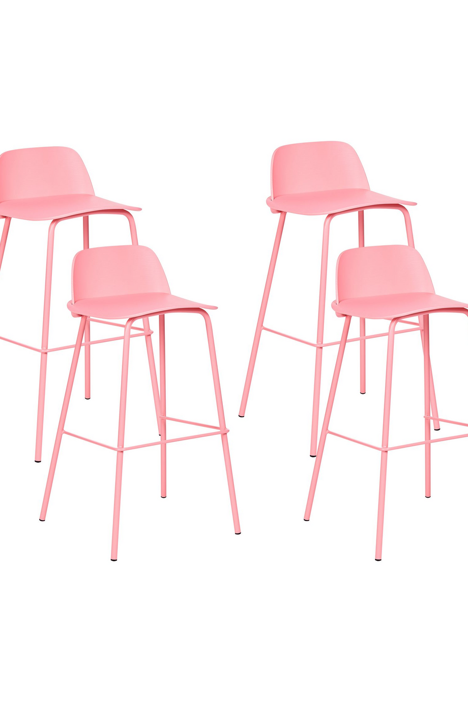 MORA 4’lü Pastel Pembe Bar Sandalyesi Seti, Dayanıklı Sentetik ve Metal, Modern Tasarım
