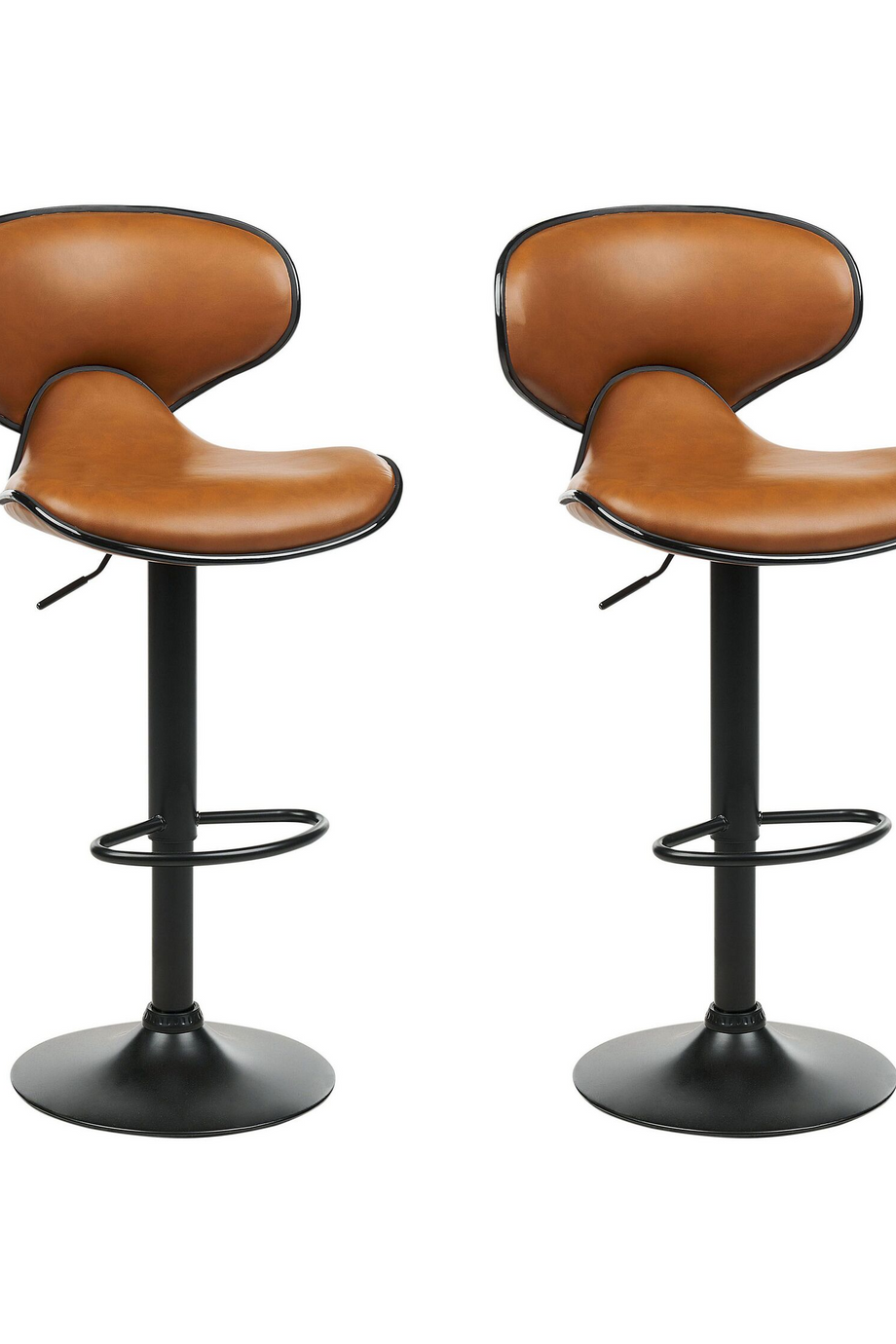 CONWAY 2'li Altın Kahverengi Döner Bar Sandalyesi Seti, Suni Deri, Ayarlı, 87-109 cm