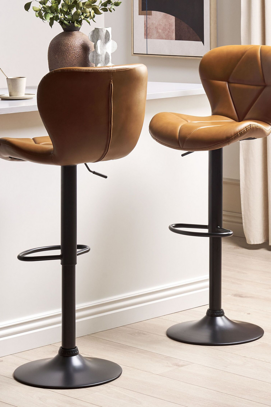 VALETTA 2'li Döner Bar Sandalyesi Seti, Suni Deri, Ayarlanabilir Yükseklik, 89-110 cm