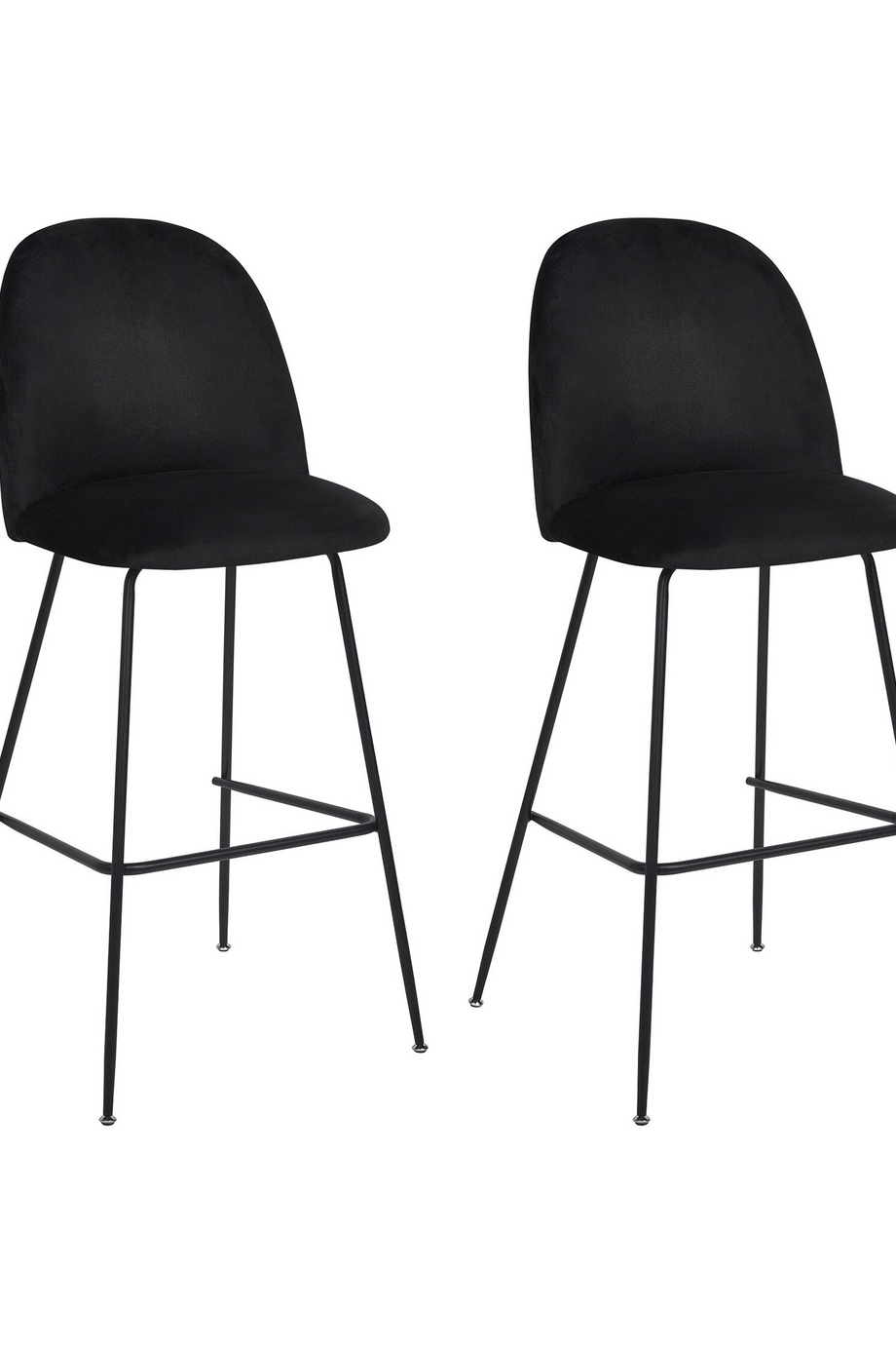 Siyah Kadife 2'li Bar Sandalyesi Seti, 79 cm Yükseklik, Şık ve Konforlu Tasarım