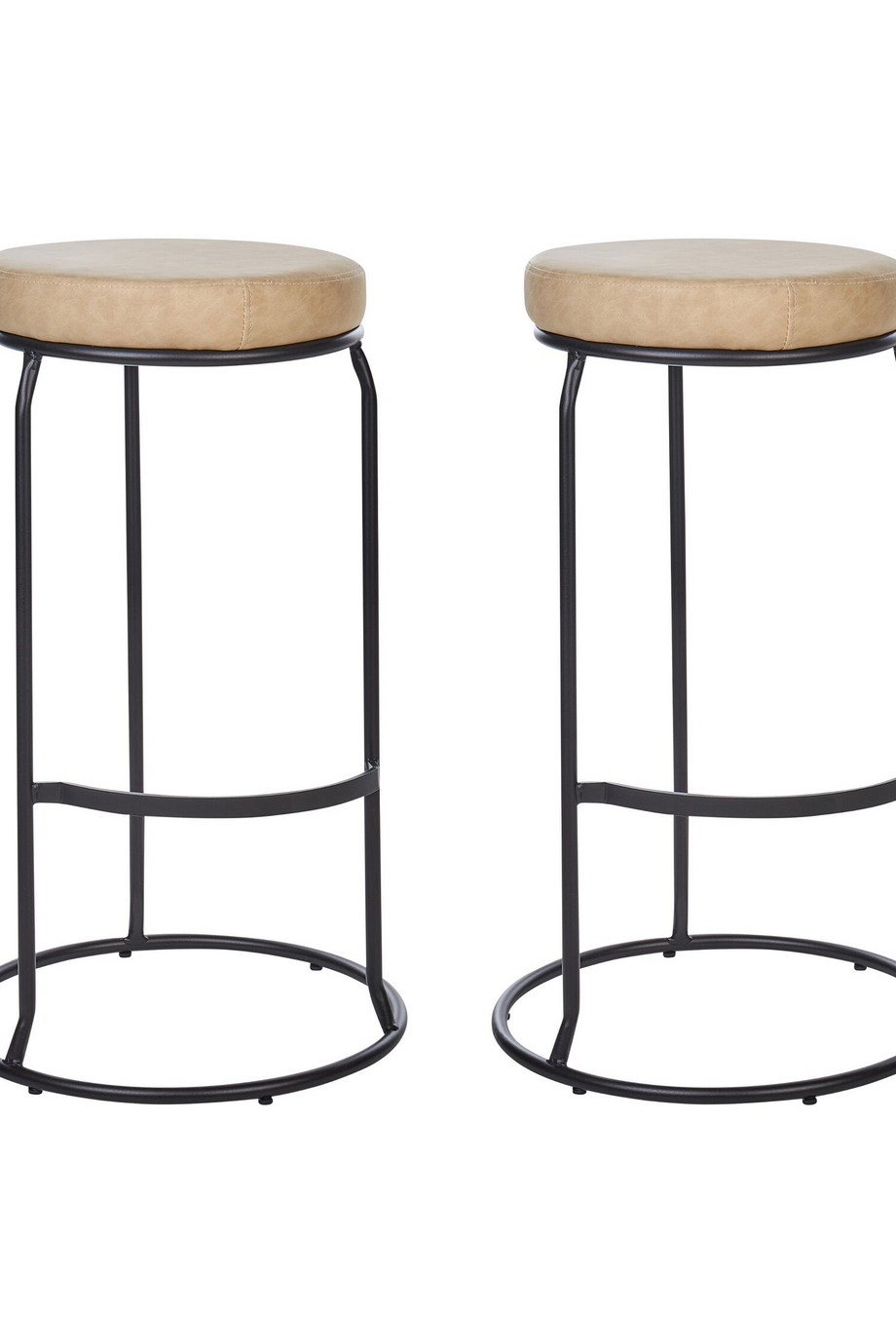 MILROY 2’li Bej Suni Deri Bar Taburesi, 74 cm Yükseklik, Modern Siyah Metal Ayaklı