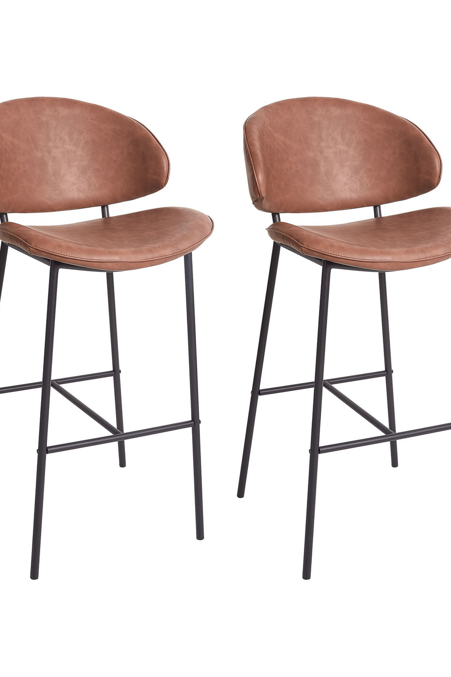 KIANA 2'li Kahverengi Kolluksuz Bar Sandalyesi Seti, Suni Deri, 79 cm Oturum Yüksekliği