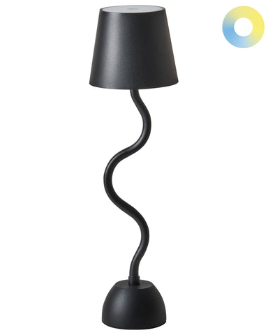 Siyah Kablosuz Kavisli LED Masa Lambası, Dimmerli, USB Şarjlı ve Modern Tasarım
