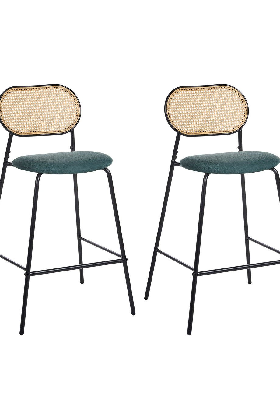 2'li Bar Sandalyesi Seti, Retro Viyana Örgüsü, Kumaş Kaplama, Metal Gövde